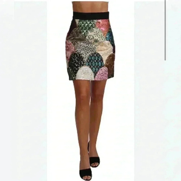 DOLCE & GABBANA JACQUARD PATCHWORK A-LINE MINI SKIRT 38 XS 2 0 MULTICOLOR $1490 - Picture 4 of 16